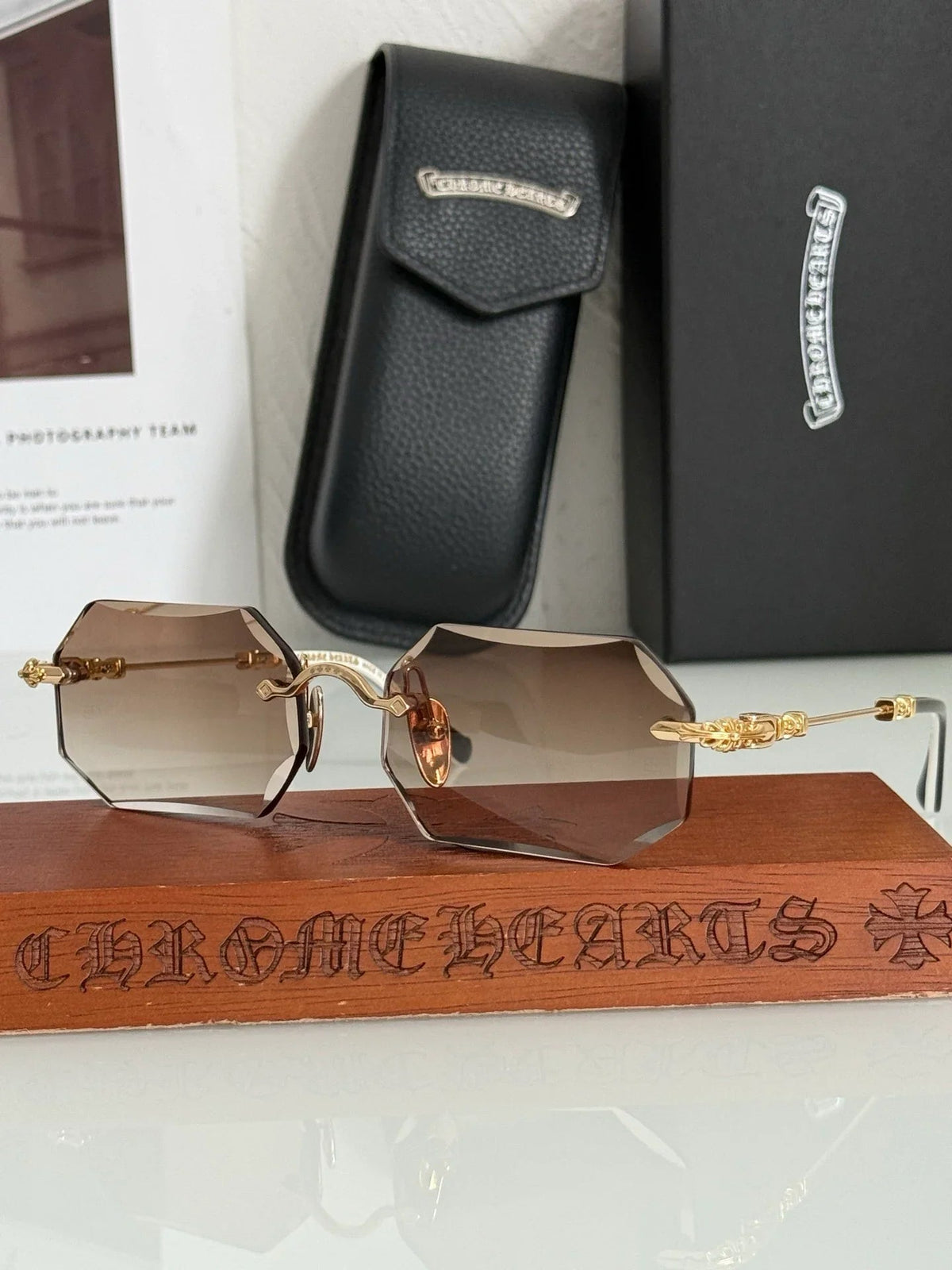 CHROME HEARTS PILLS V Floral Temple Rimless Photochromic Glasses ⚜️